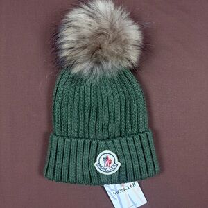 Moncler Green Knit Beanie w/ Pom Pom – Women’s – New